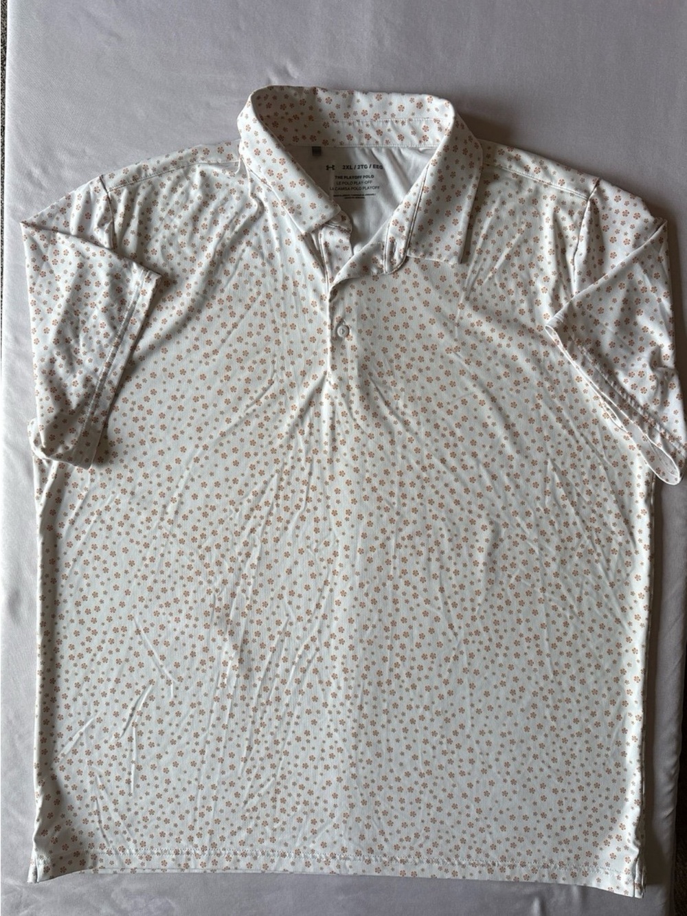 Under Armour Men’s White Polo with Tan Floral Dots